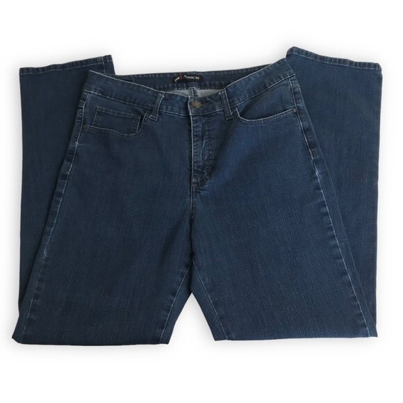 Lee Classic Fit Straight Leg High Rise Dark Wash Denim Blue Jeans Women Size 14 - Picture 2 of 13